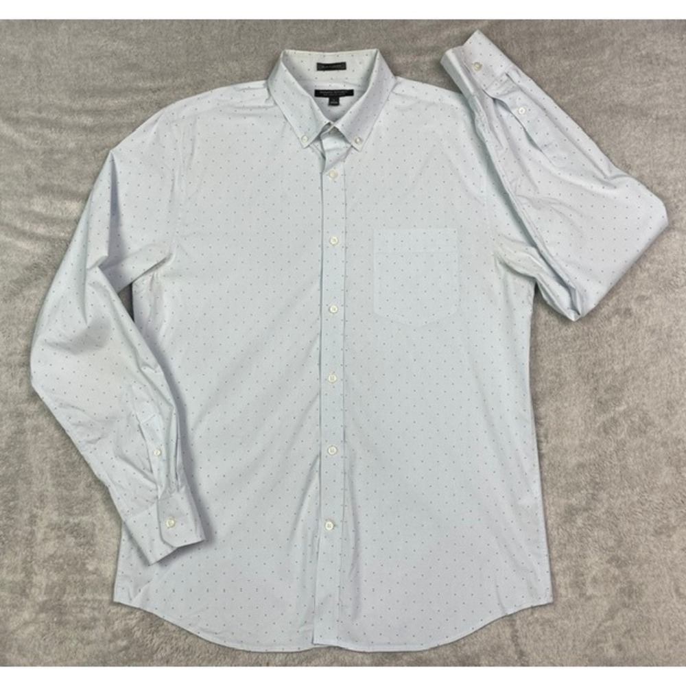 Banana Republic Men Large Slim Flex Fit Tech Stretch Cotton ButtonDown Shirt Dot